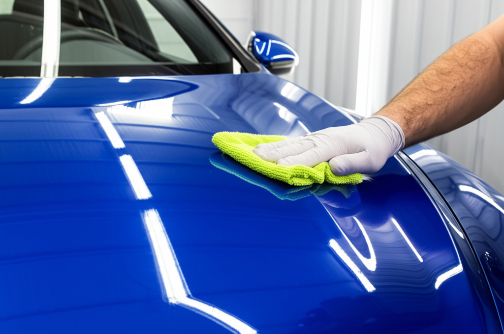 Ceramic coating being applied to a vehicle